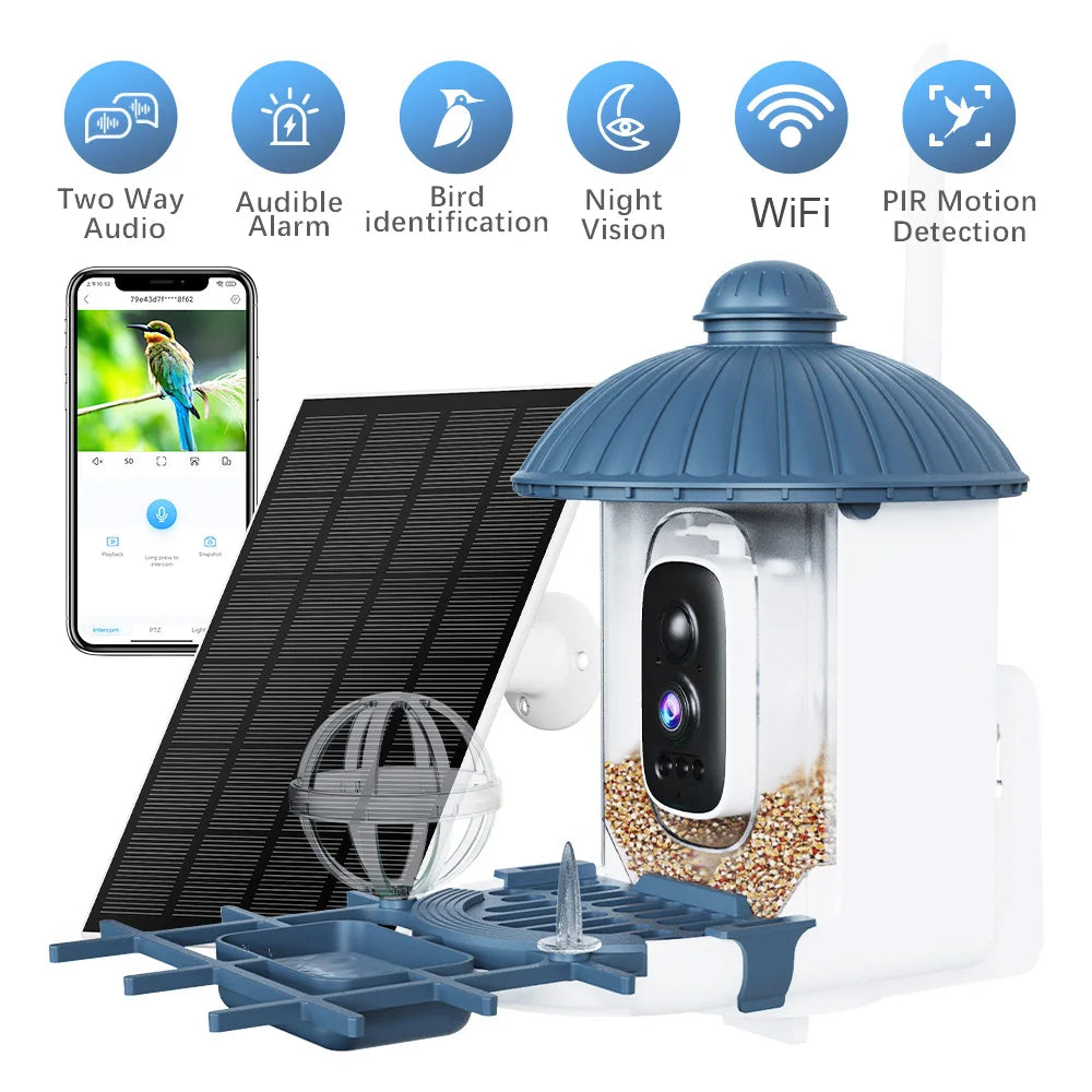 Smart Bird Feeder Camera with Solar Power, 4MP HD WiFi