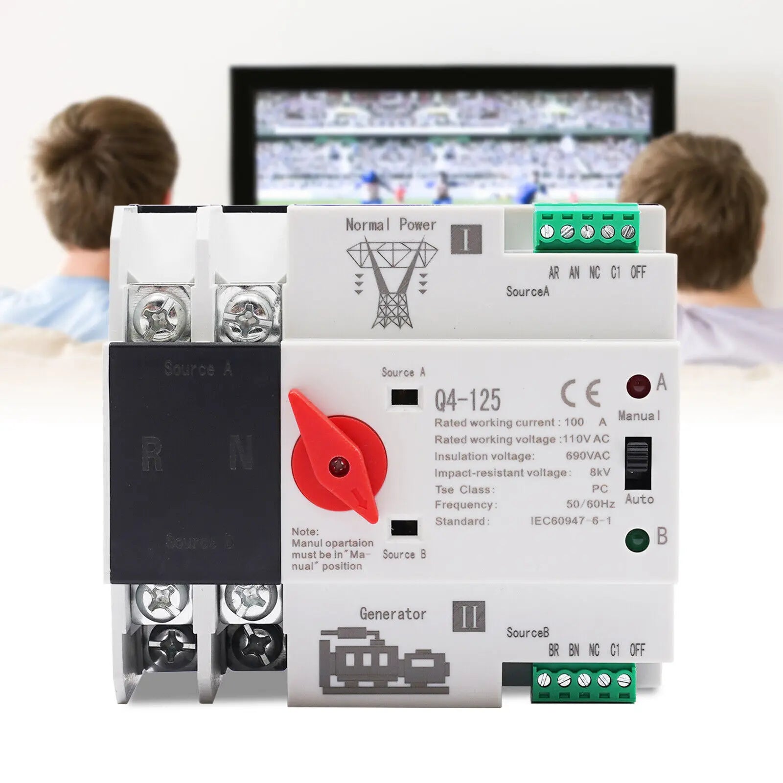 100A Dual Power Automatic Transfer Switch 2P ATS 110V
