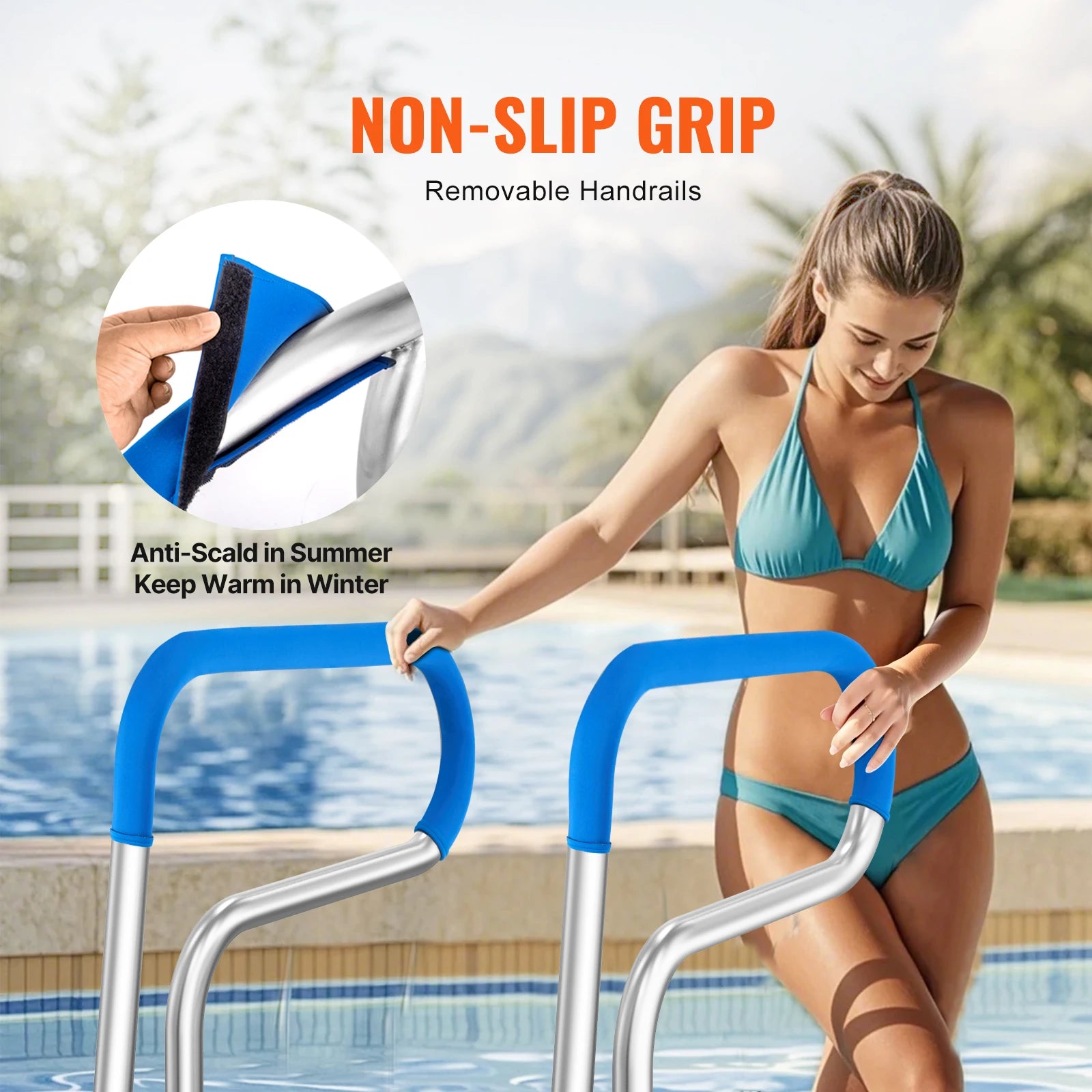 SucceBuy poolsreje håndgreb i rustfrit stål med baseplade til indendørs/udendørs swimmingpool sikkerhedsgelænder med grebscover til dækkene