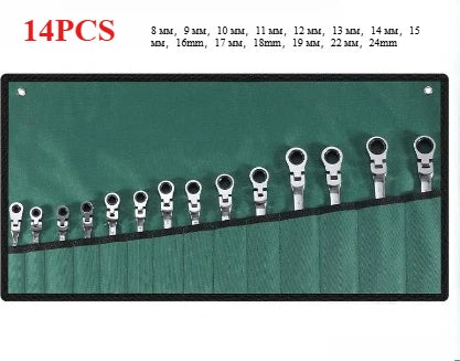 Set di chiavi combinate a cricchetto 6-32mm, kit di chiavi combinate a cricchetto con anello dentato metriche con testa flessibile e borsa in tela, set di utensili