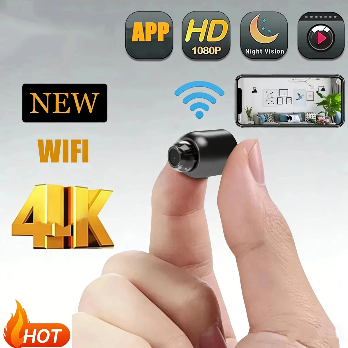 Wireless Camera 4K HD Surveillance Security Video Camera Night Vision Motion Detect Camcorder Mini Cam Monitor Smart Home