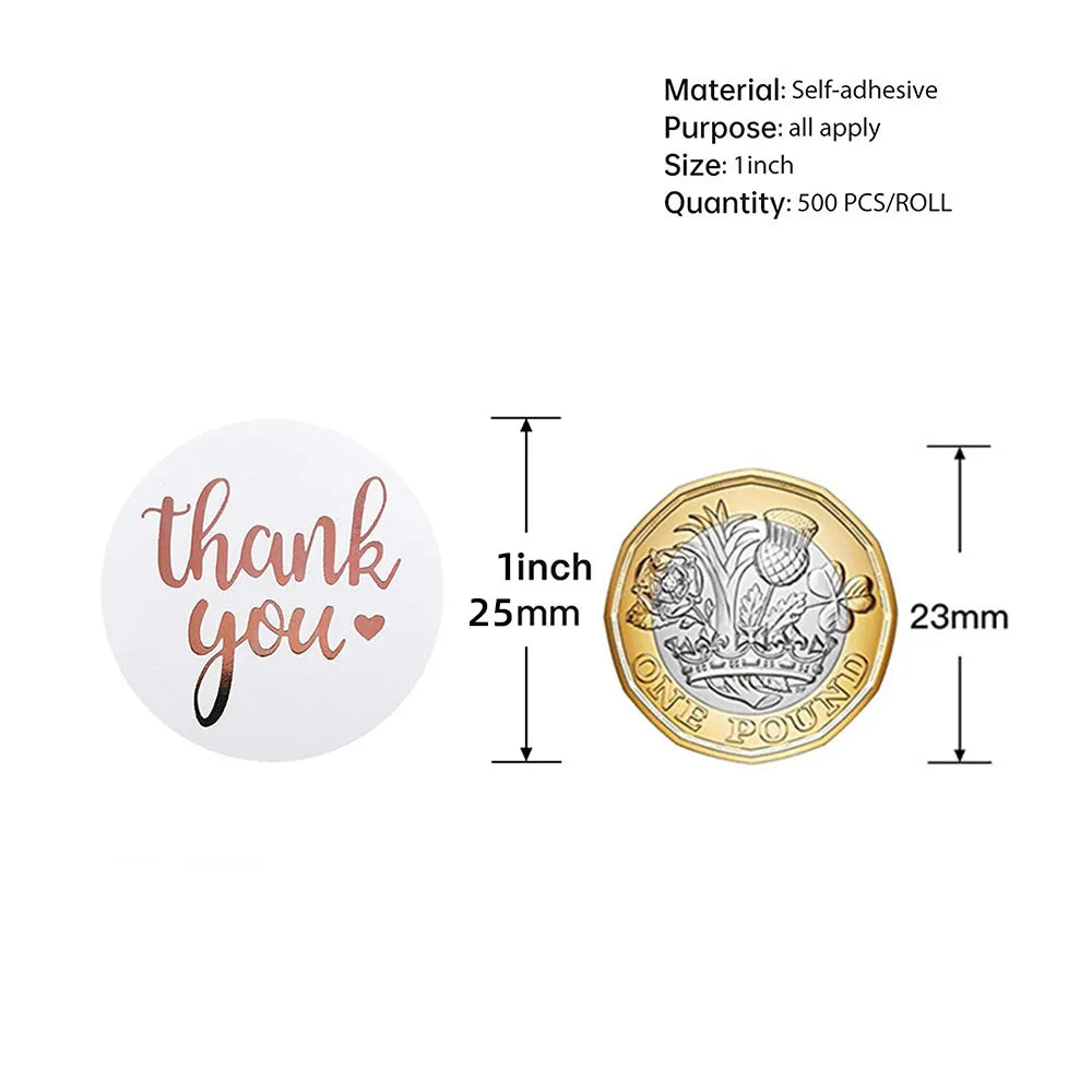 Rose Gold Thank You Sticker Roll – 500 Etichette Decorative