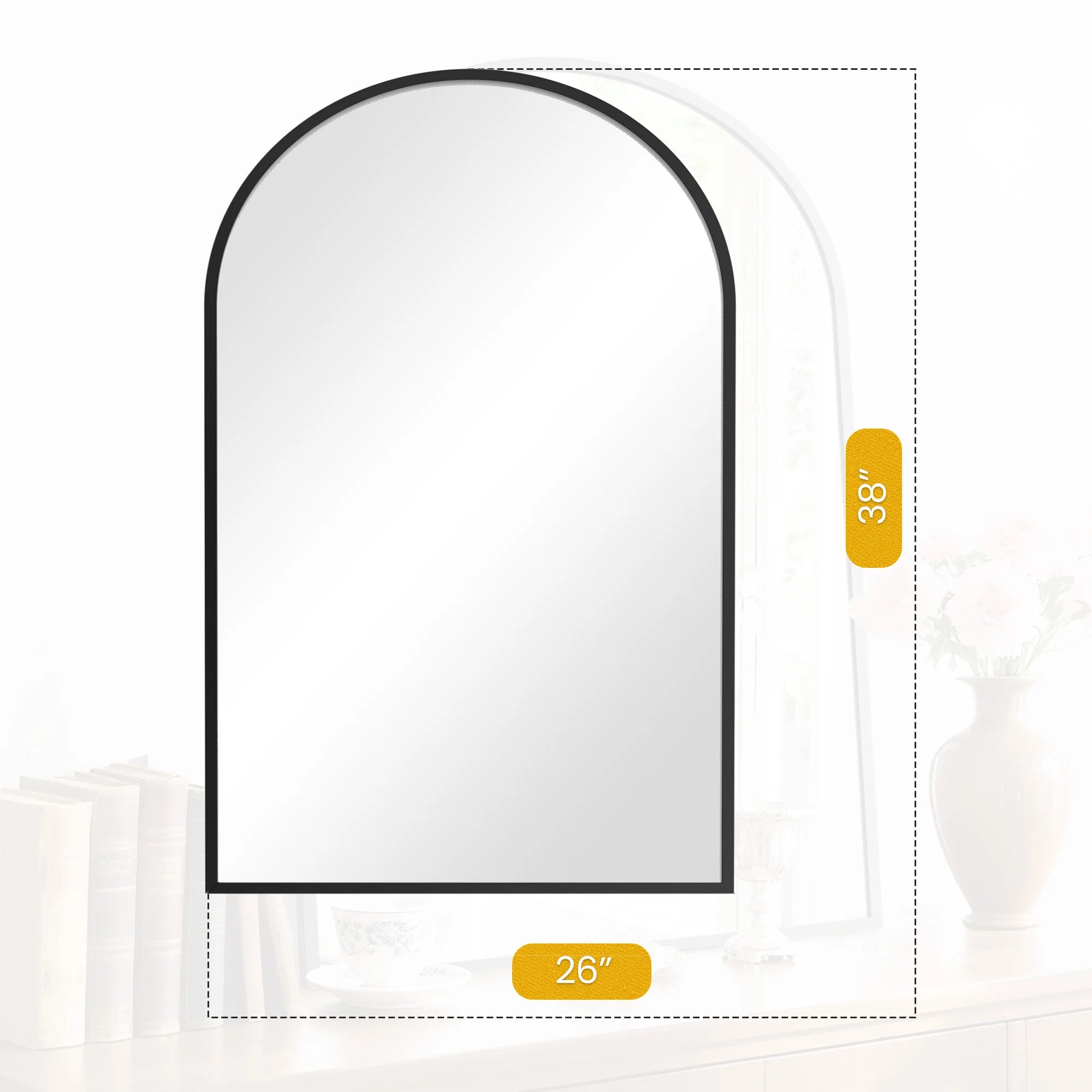 26x38 Arched Wall Mirror with Metal Frame & HD Glass