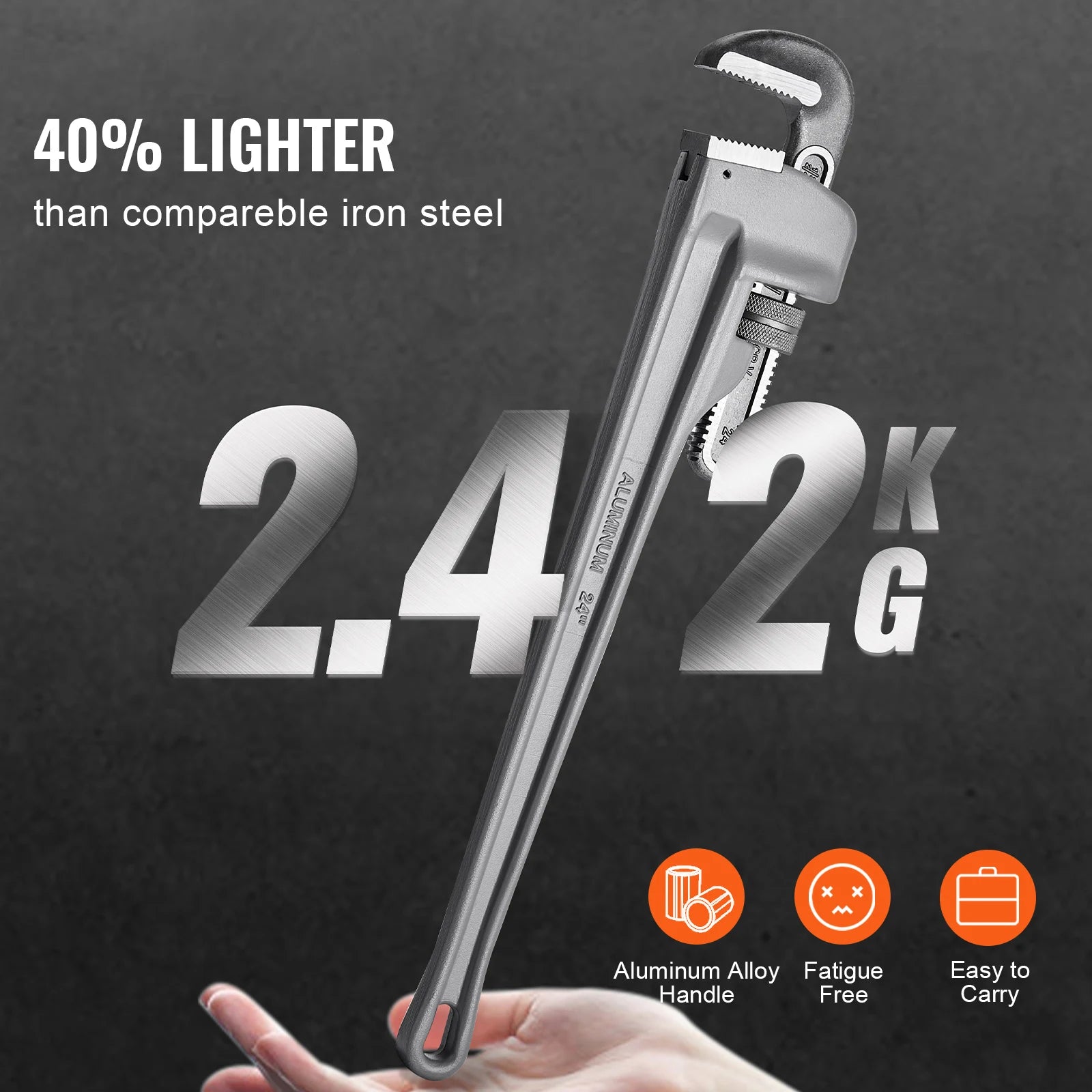 24" Aluminum Pipe Wrench Adjustable 4.1" Jaw Heavy-Duty Grip