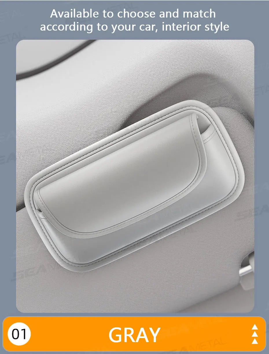 SEAMETAL Car Glasses Case Wear-Resistant PU Leather Sunglasses Holder Hook and Loop Fastener Eyewear Protection Box Scratch-Free