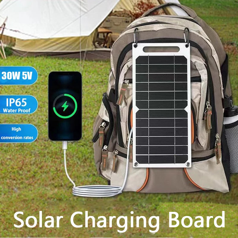 Solar Panel 30W USB Type-C Waterproof Outdoor Hiking Camping Portable Battery Mobile Phone Charging Bank Charging Panel 6.8V