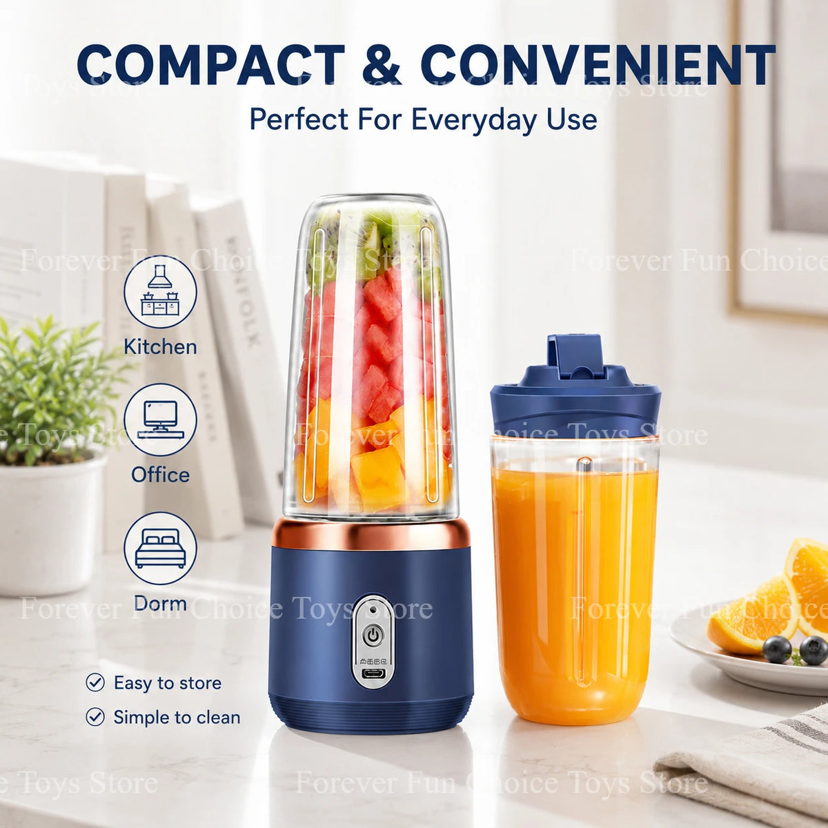 Copo liquidificador portátil USB, 5 lâminas, 401-600 ml