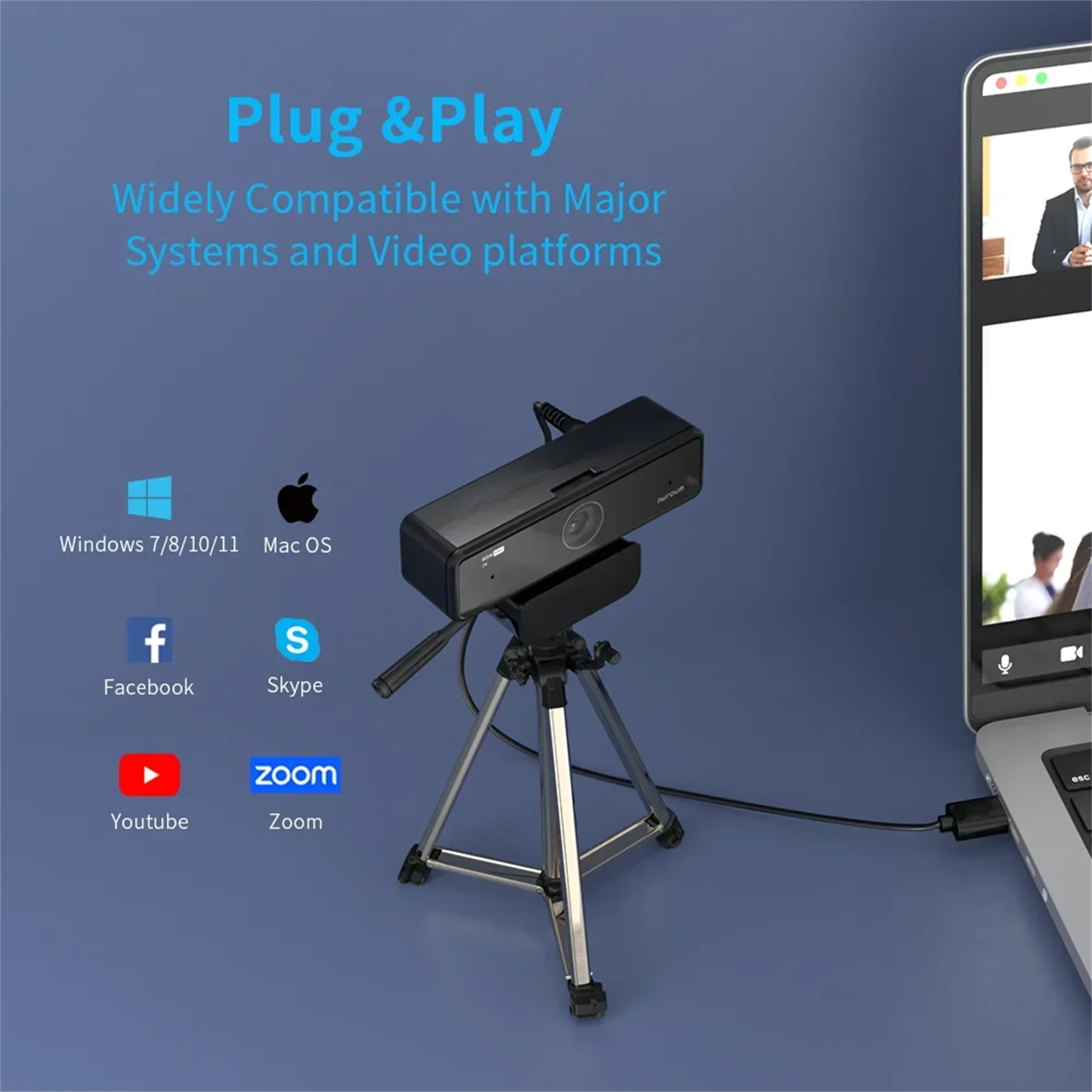 Nuroum 2K QHD Webcam 1440P/60FPS with Noise-Canceling Mics