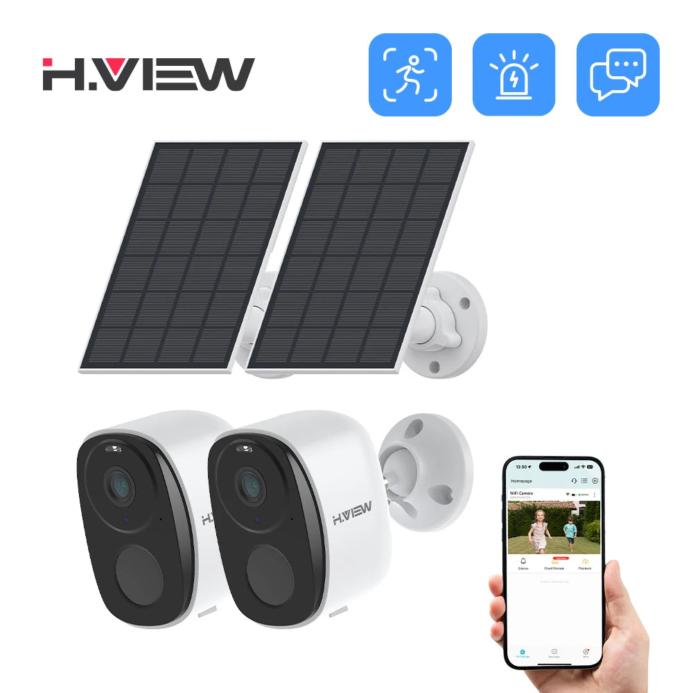 2-Pack Wireless Outdoor Security Camera 2K 3MP with Spotlight, Siren, 2-Way Audio, Solar Power