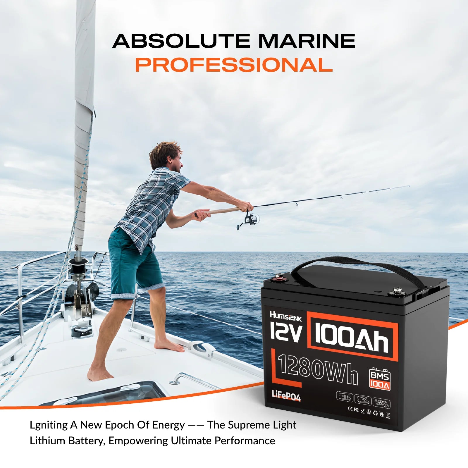 12V 100Ah LiFePO4 Battery with 100A BMS and Low-Temp Protection
