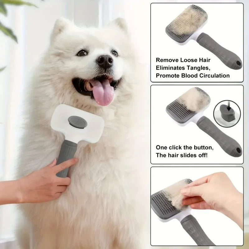 Push-Button Pet Grooming Brush