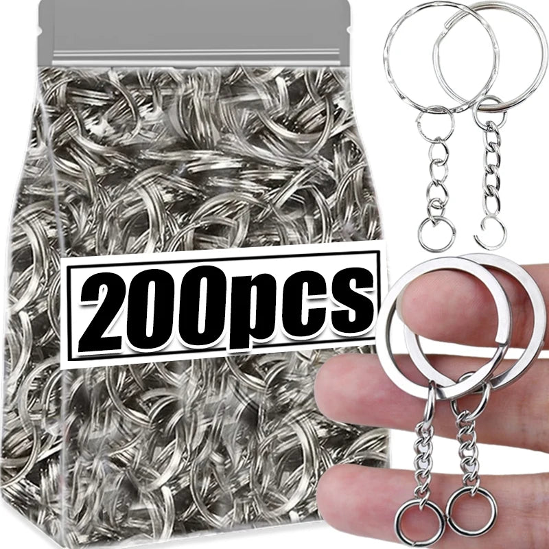 50/200Pcs Stainless Steel Metal Blank Keyring DIY Jewelry Accessories Metal Keychain Ring Hang Chain Car Doll Pendant Hang Chains