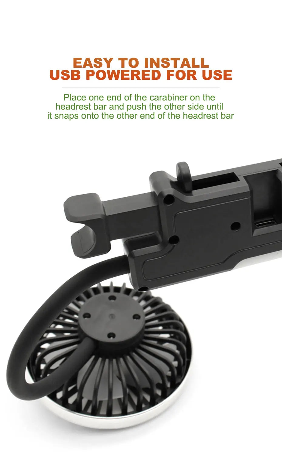 SEAMETAL Car Fan Cooling Dual Head Type-c Usb Car Fan 3 Speeds Adjustable Auto Cooler Air Fan With LED Lights Car Accessories