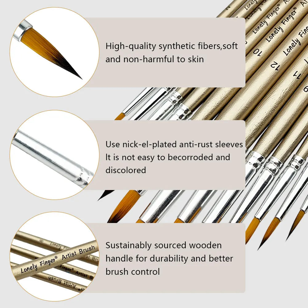 Set od 12 profesionalnih okruglih umjetničkih kistova za slikanje