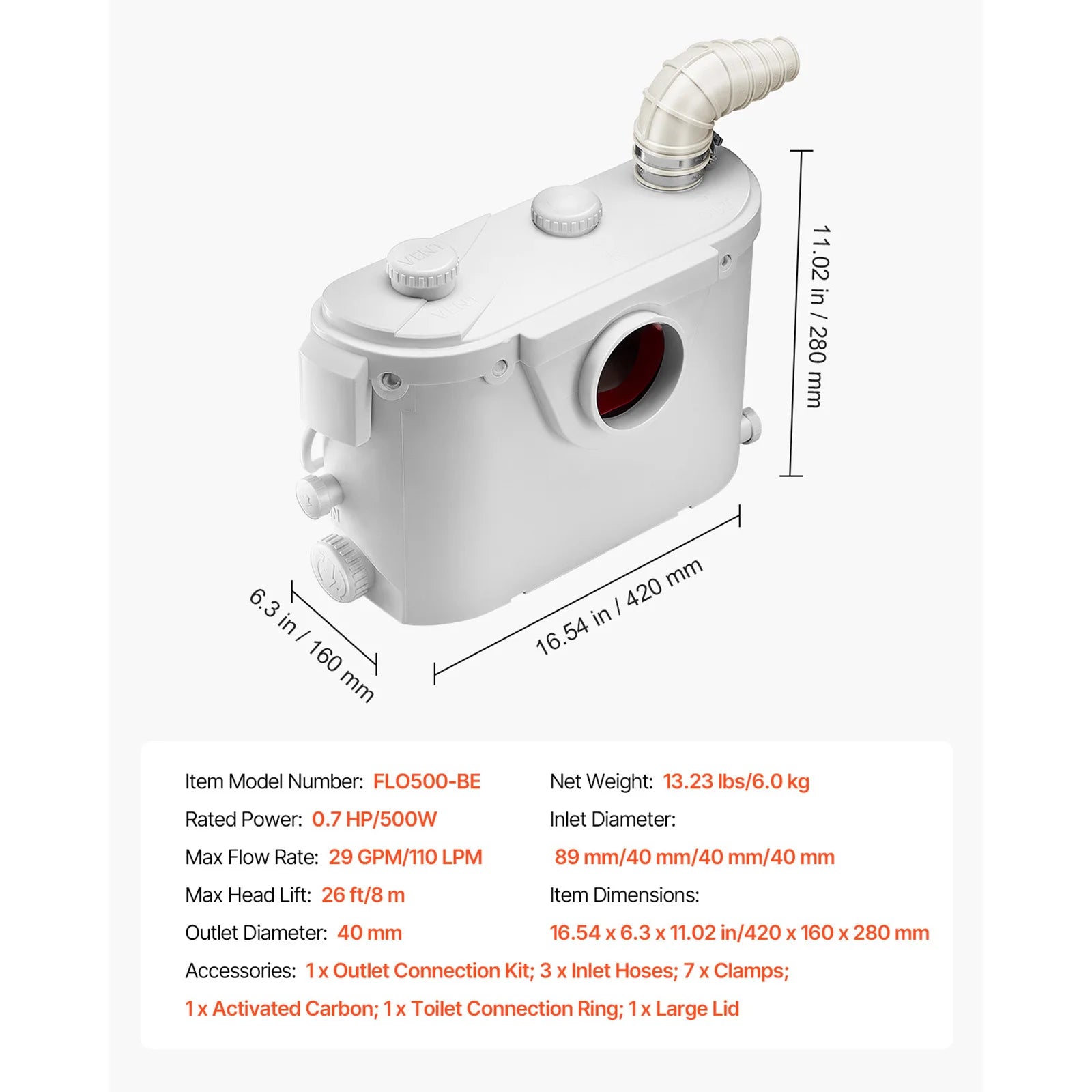 Macerator Pump Upflush Wastewater System for Toilet & Basement