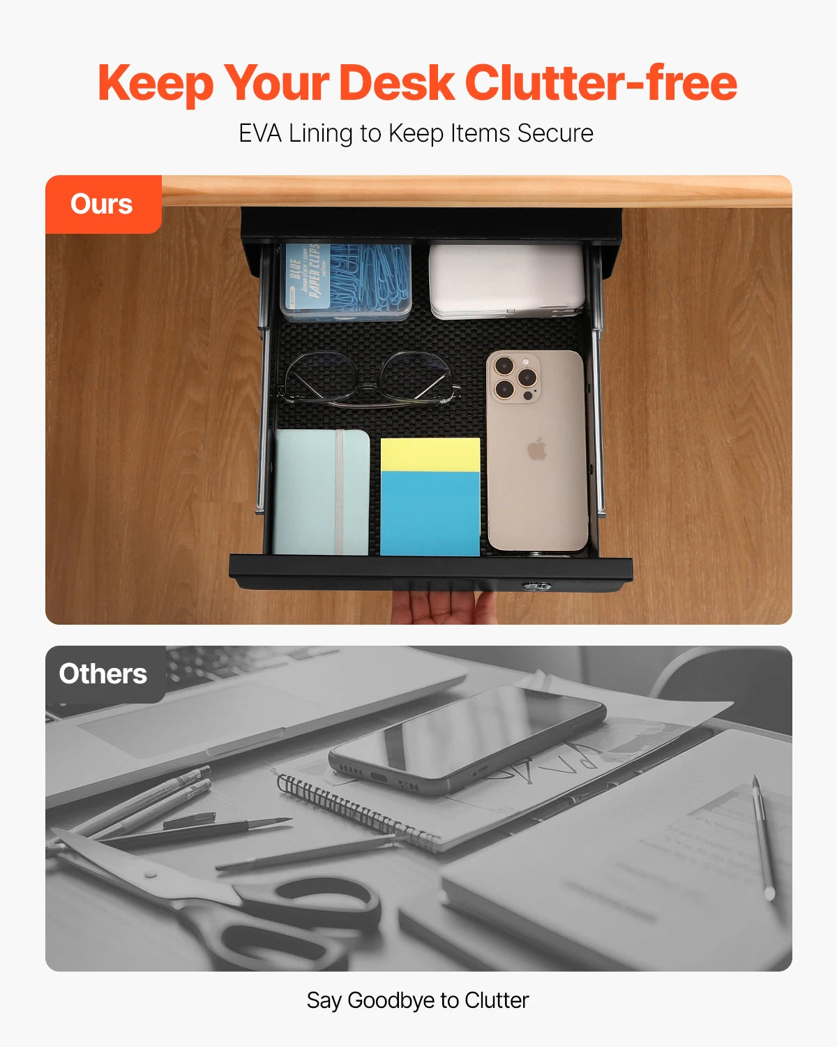 Lockable Under Desk Drawer Organizer with Slide-Out Storage