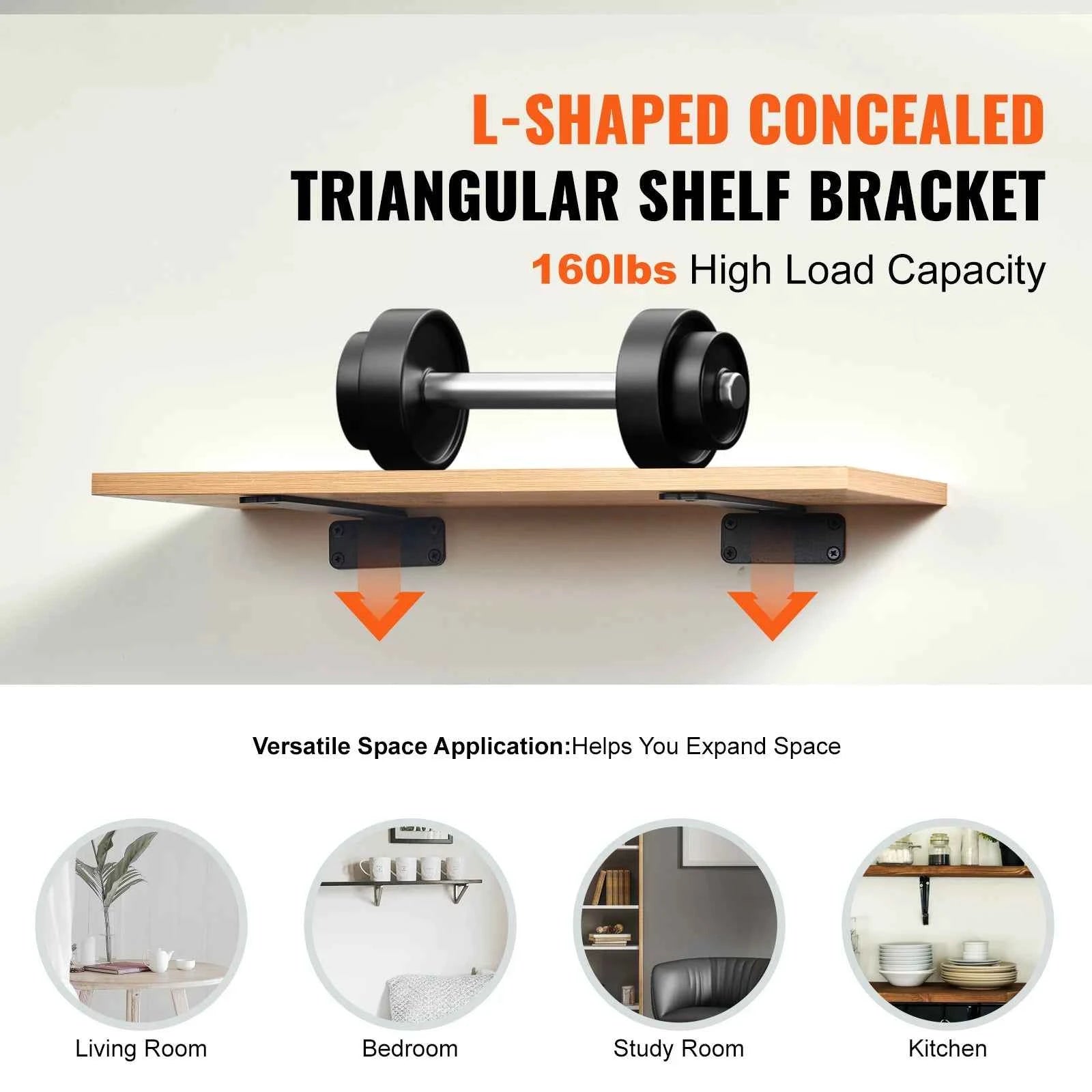 VEVOR 160 lbs/300 lbs Shelf Bracket 2/4/6/10/12Pcs Floating Shelf Brackets Matte Black L Shelf Bracket Steel Shelving Brackets