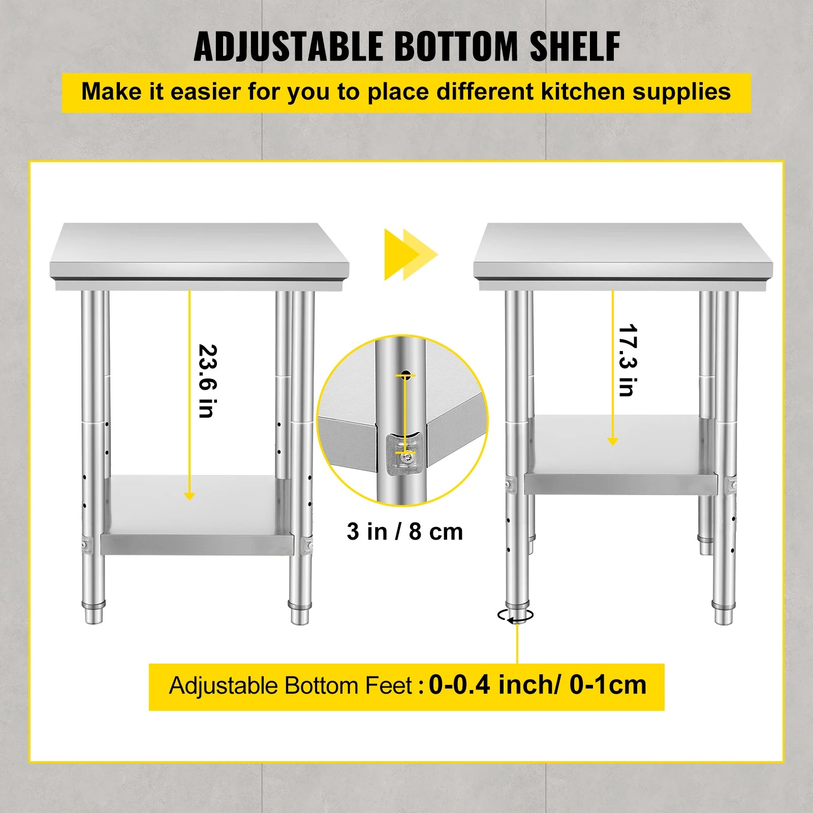 Stainless Steel Kitchen Work Table with Adjustable Shelf