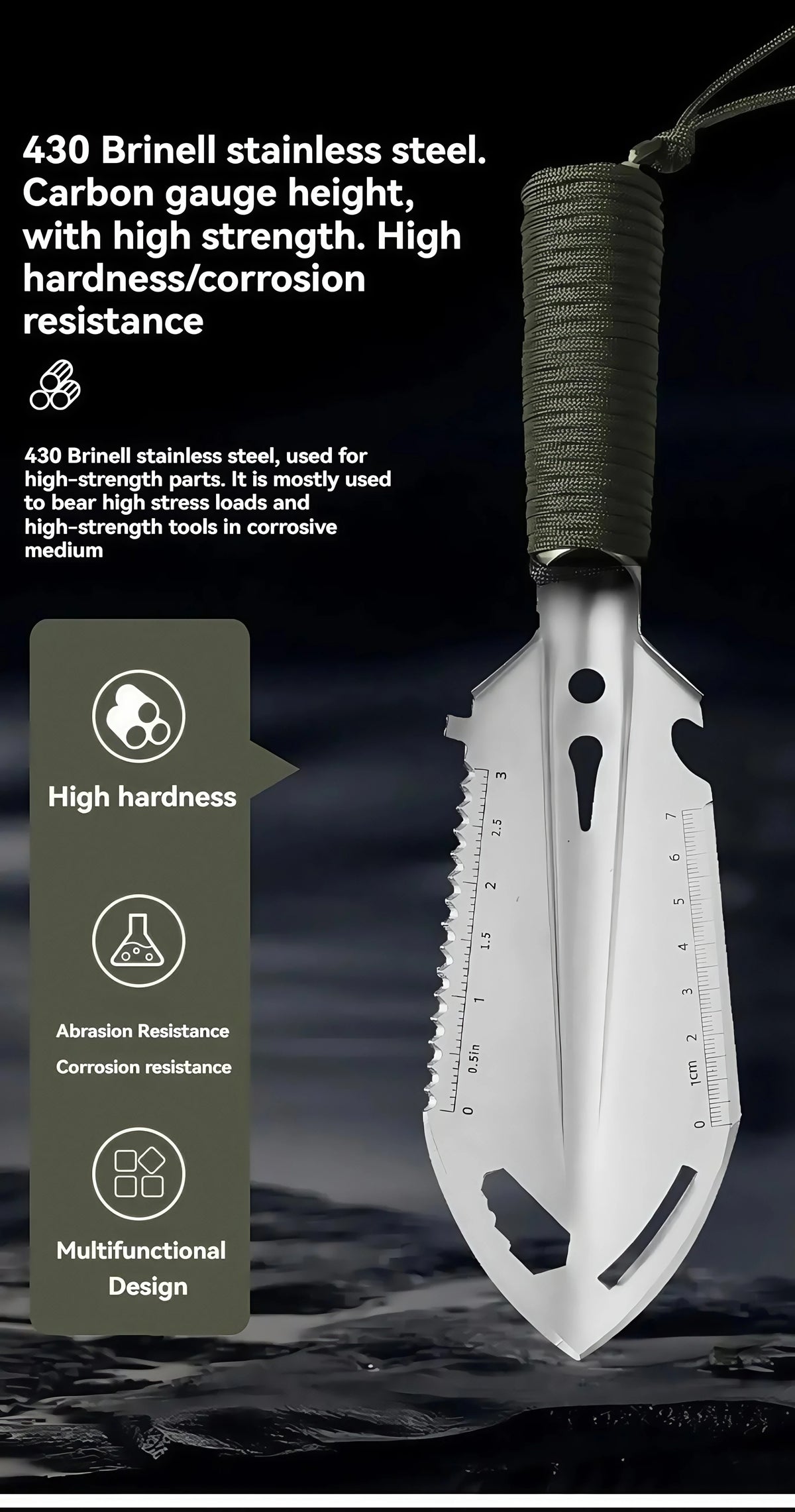 Steel Camping Trowel Multitool with Carry Bag