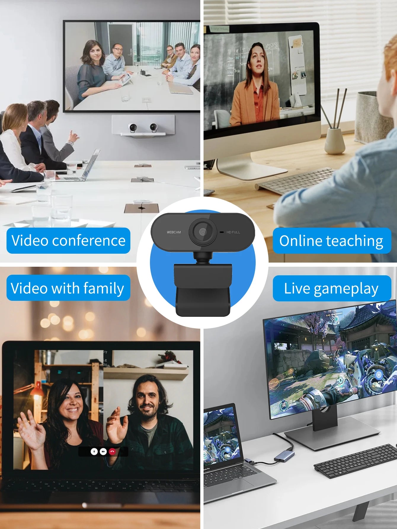 1080P USB Webcam with Autofocus for Calls and Live Streaming
