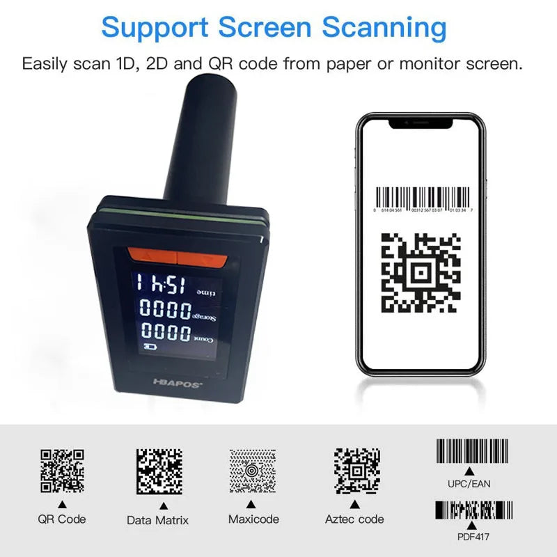 Handheld 1D and 2D Barcode Scanner with Display