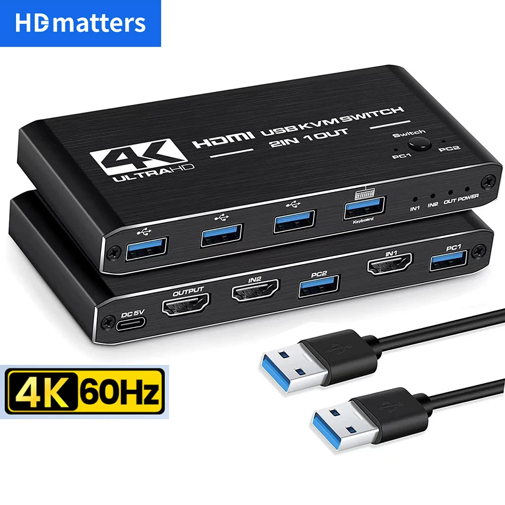 Two-Computer HDMI USB 3.0 KVM Switch