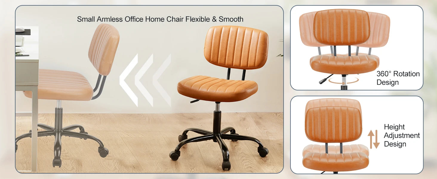 Armless Office Desk Chair with Lumbar Support & Swivel Wheels