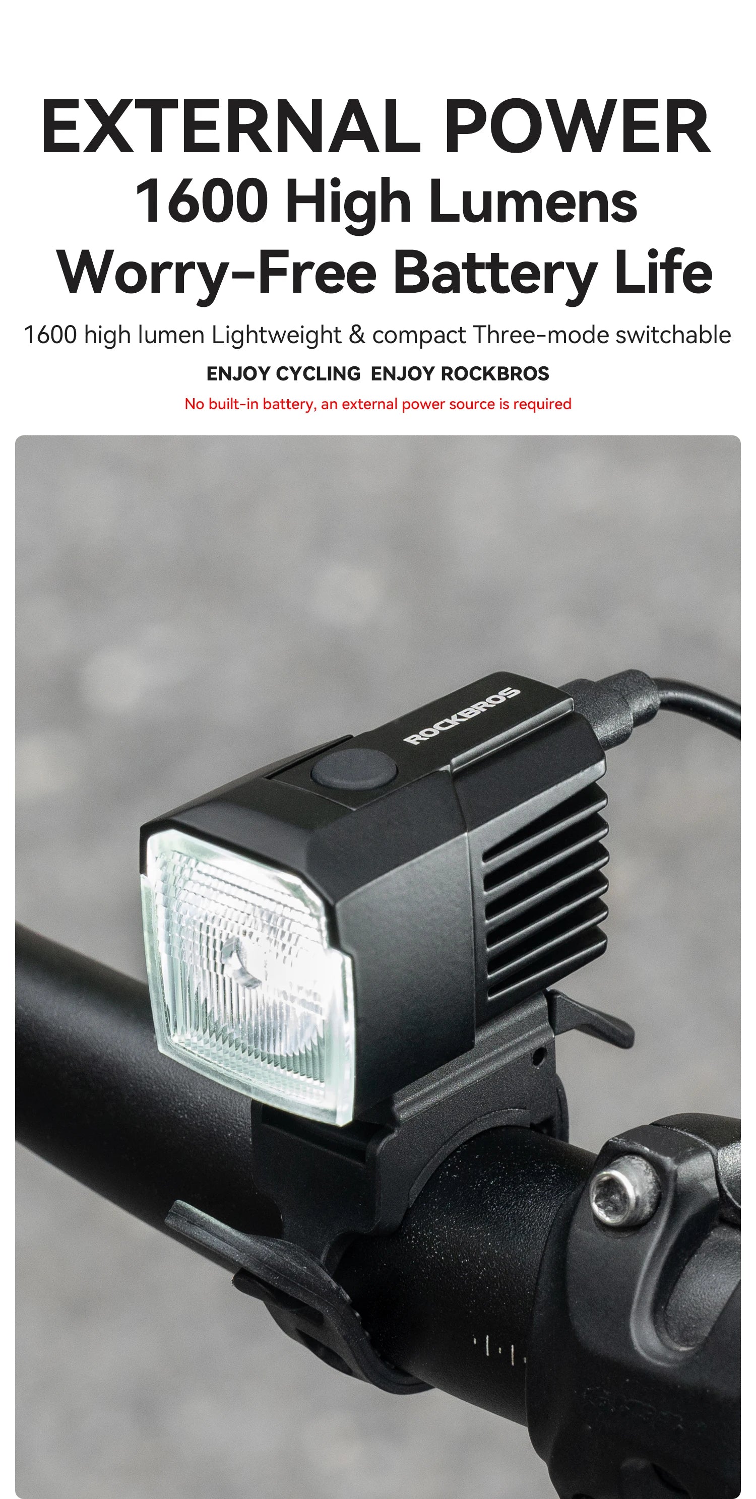 1600LM Bike Front Light IPX5 Waterproof Smart Sensor Headlight