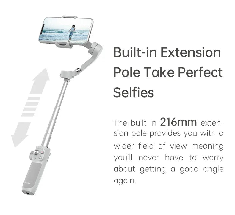FeiyuTech VB4 3-tengelyes gimbal stabilizátor iPhone & Android számára, beépített selfie pálca, összecsukható kialakítás a vloggoláshoz, arcfelismerés