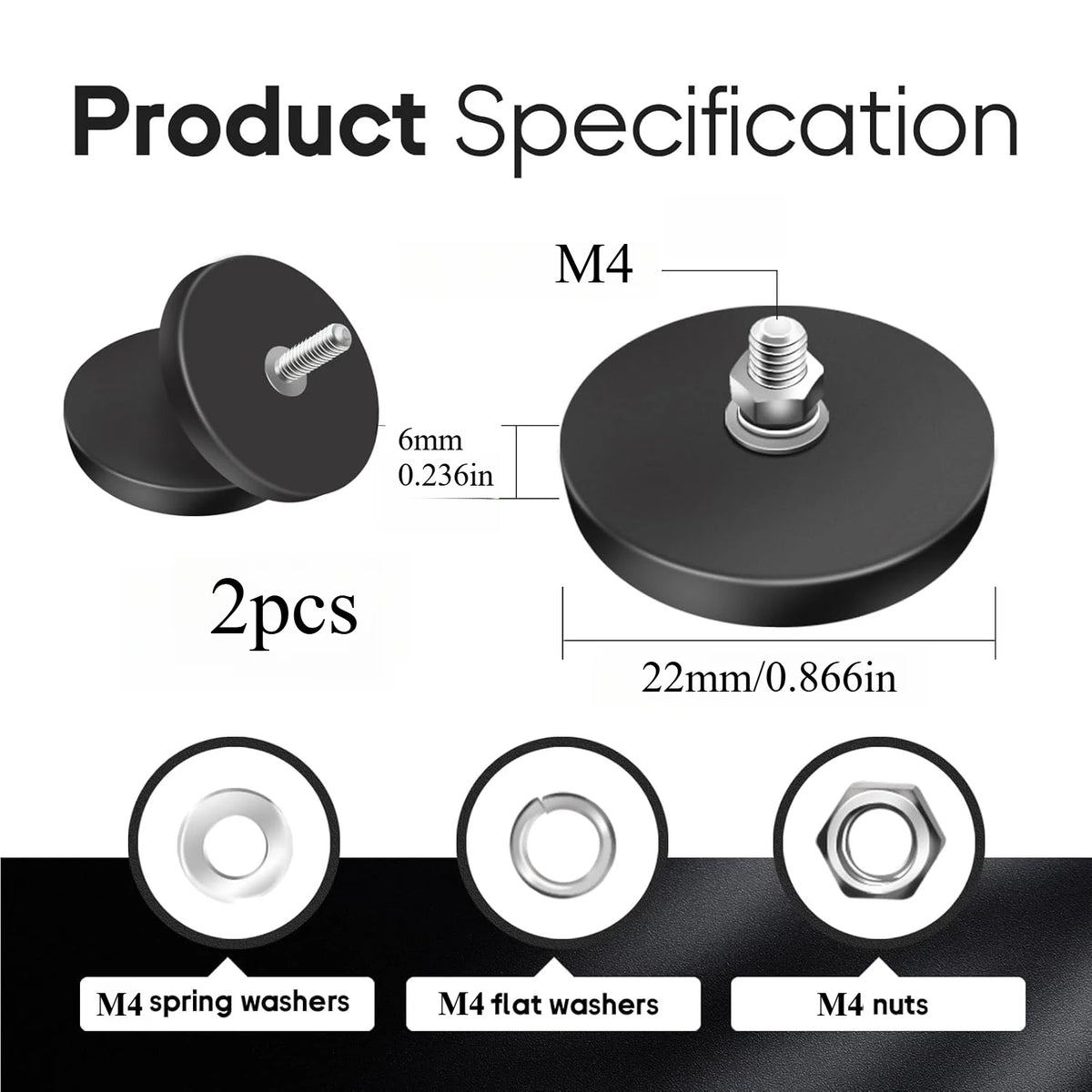 STC22/31/43/66/88 Rubber Coated Magnet Anti Scratch Magnet Coated Base with Threaded Stud for Light Bar Camera Solar Panel
