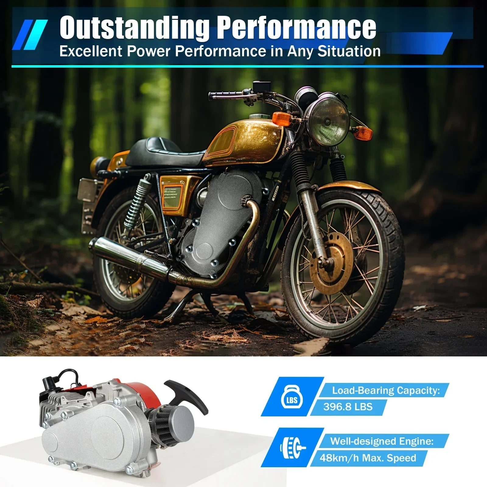49CC 2-Stroke Pull Start Engine Gas Motor Electronic Ignition with Air Filter for Pocket Bike Mini Dirt Bike ATV Scooter 48km/h