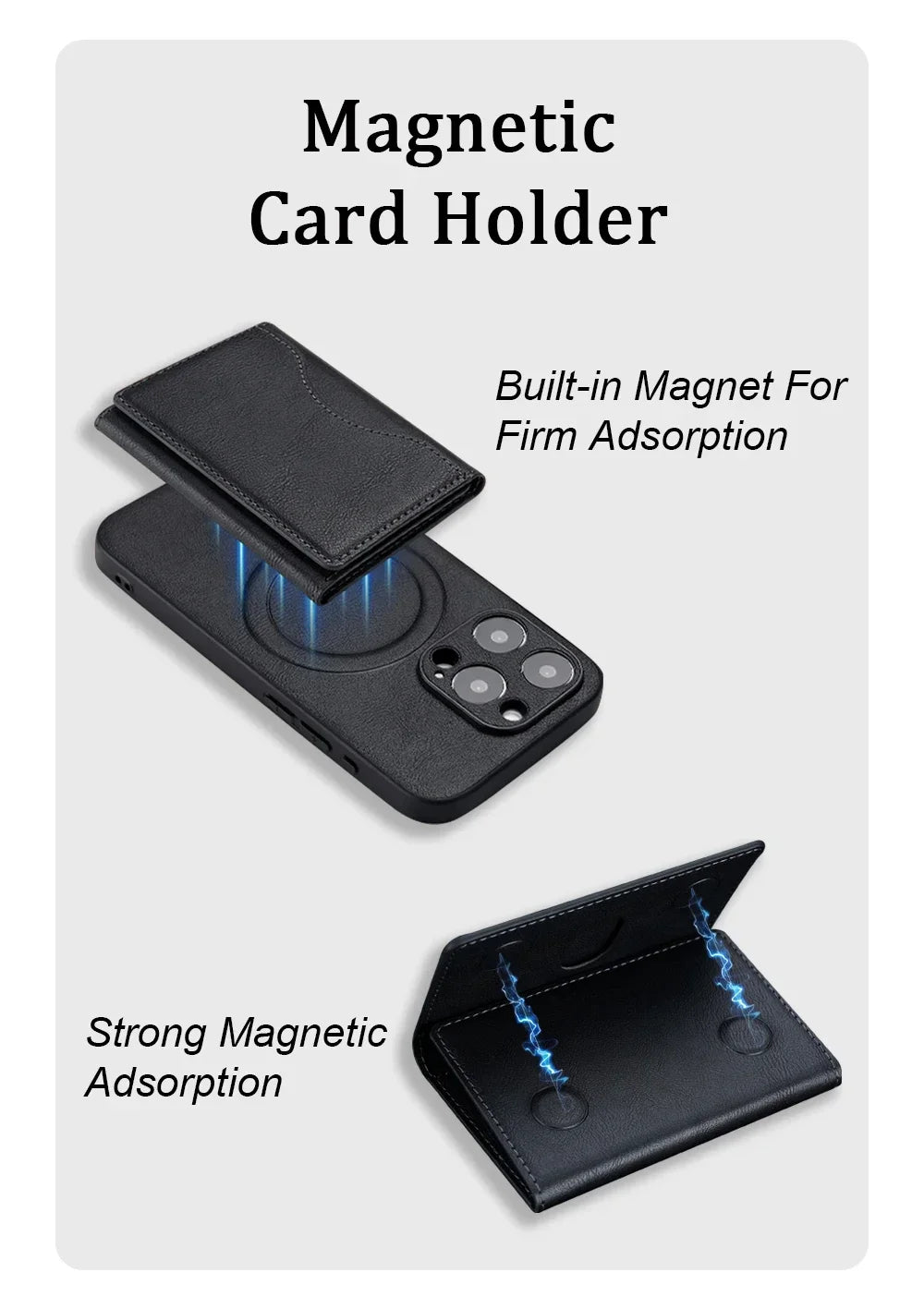 Powerful Magnetic Leather Wallet Magsafe for IPhone 16 15 Pro Max for IPhone 15 14 Pro Card Holder Phone Pouch Protective Case