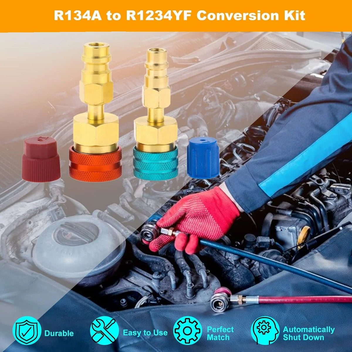 Conectores rápidos de aire 2 piezas R1234YF/R12 a R134A Conectores Adaptadores de aire acondicionado de coche Fitting herramientas de coche
