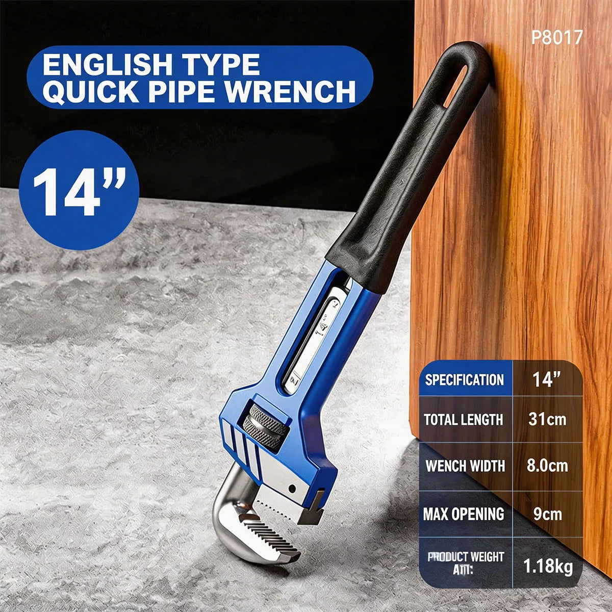 Adjustable Pipe Wrench - 8 to 14 Inch