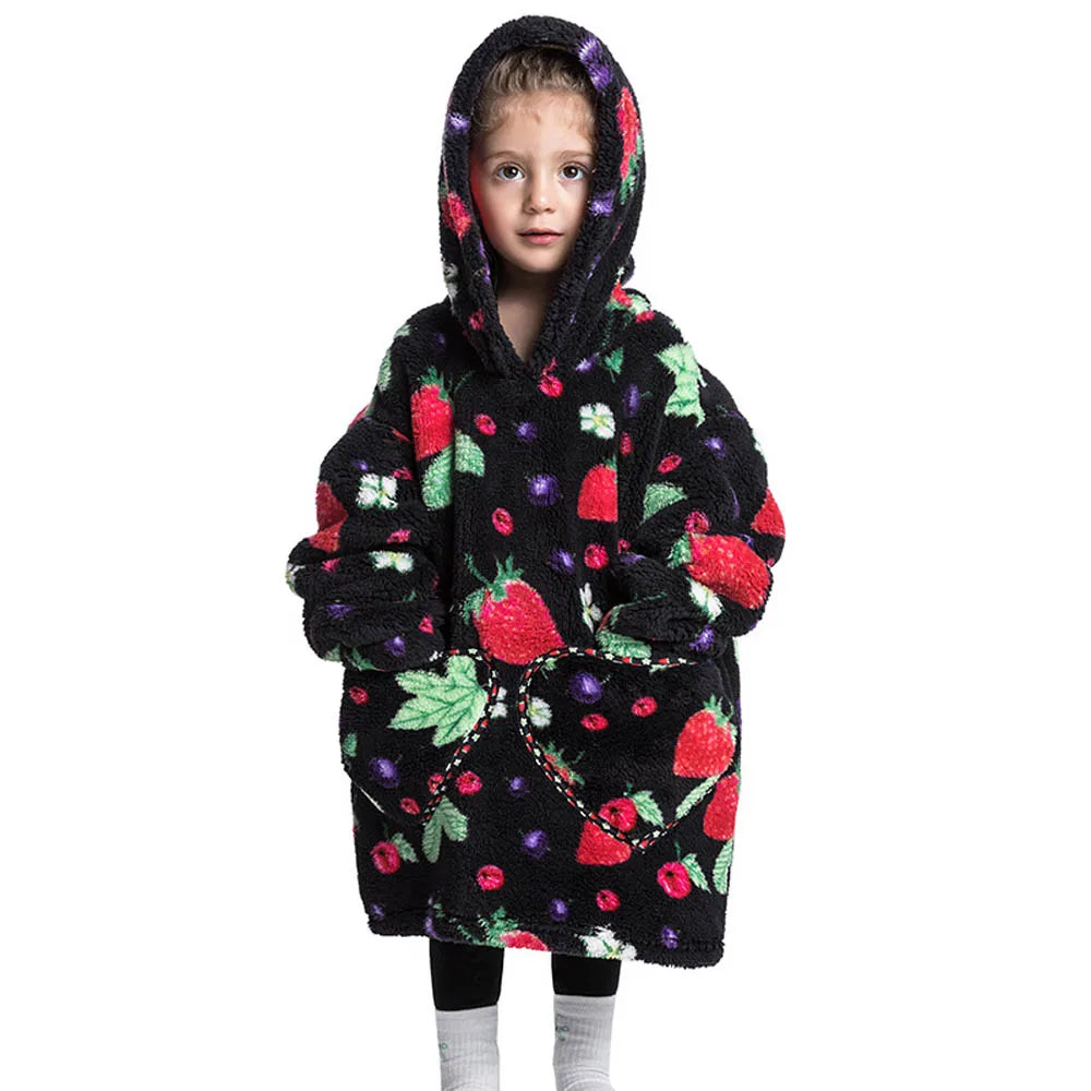 Girls Winter Clothes Flannel Thick Hoodies Super Warm Children's Sweaters Kids Hooded Loose Clothing Homewear Wearable Blankets