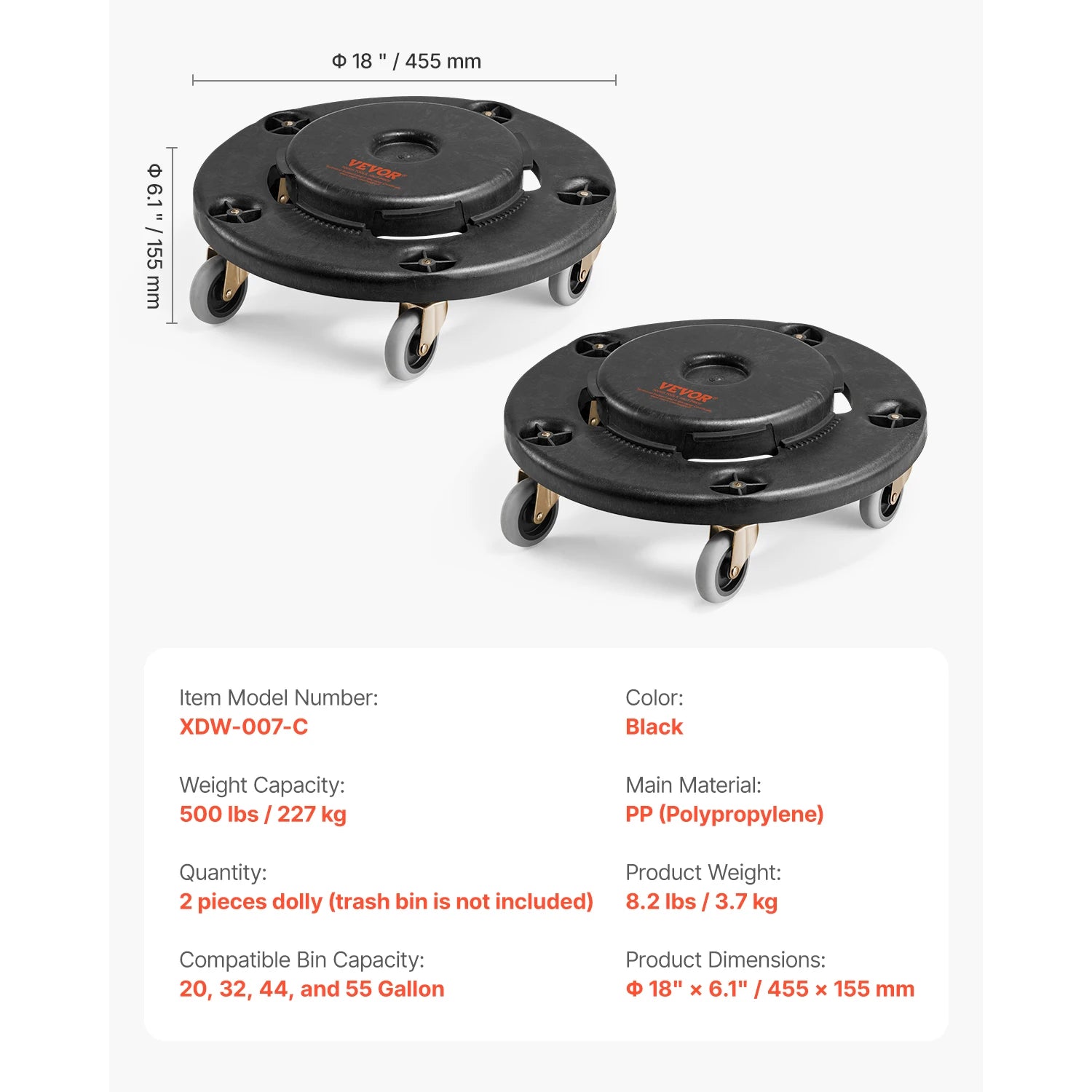 Heavy-Duty Trash Can Dolly with Locking Wheels for 20–55 Gallon Bins