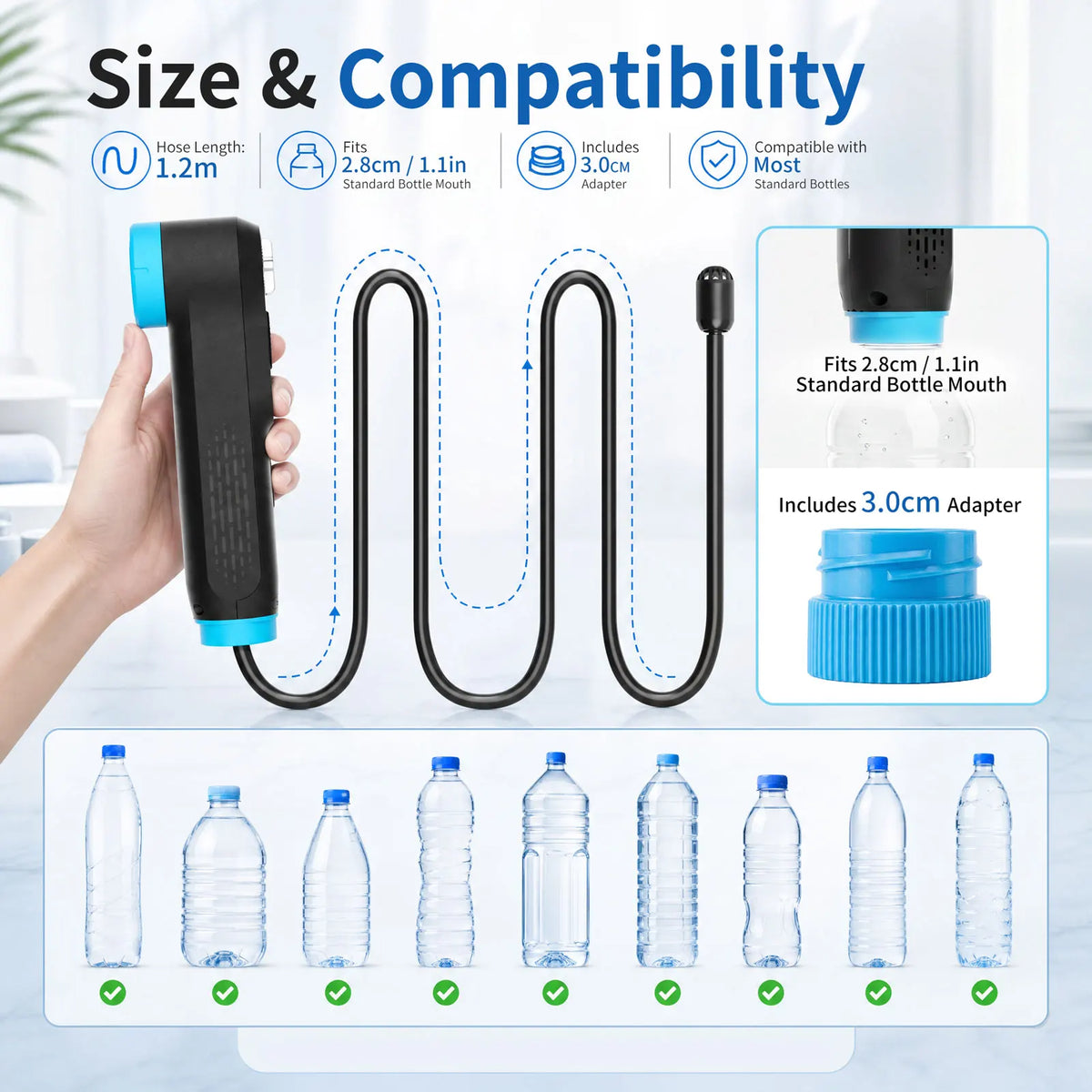MintLeaf Elektrisk Bærbar Præet, To-i-en Rejsende Præet Bruser, Opladeligt, Dobbelt Strømning Mode, Flaskeadapter