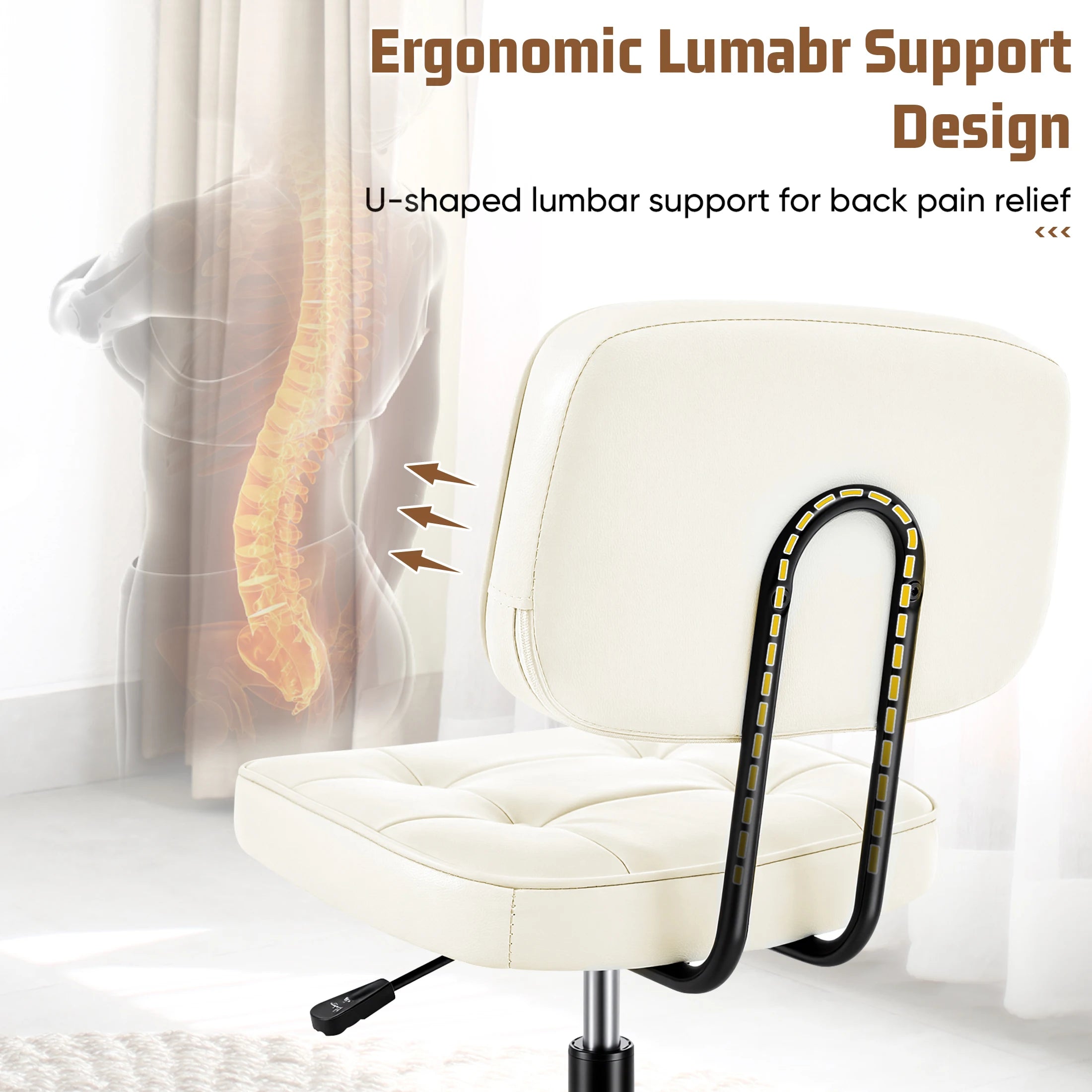 Ergonomic PU Leather Office Chair with Lumbar Support & Swivel