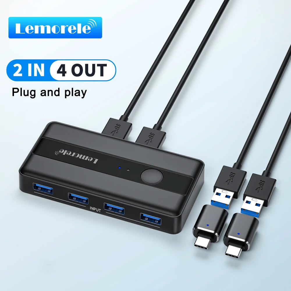 USB 3.0 превключвател за споделяне на периферни устройства между две компютри