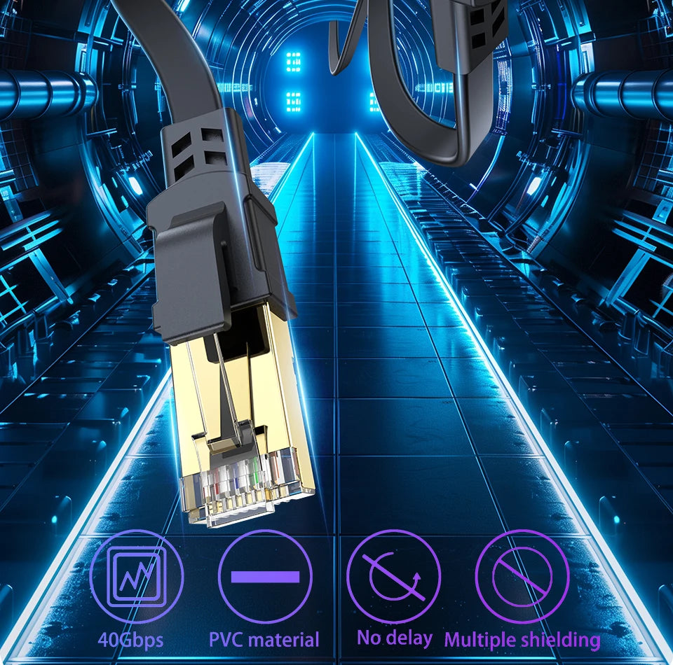 Flat Cat8 RJ45 Ethernet Cable - Length Options