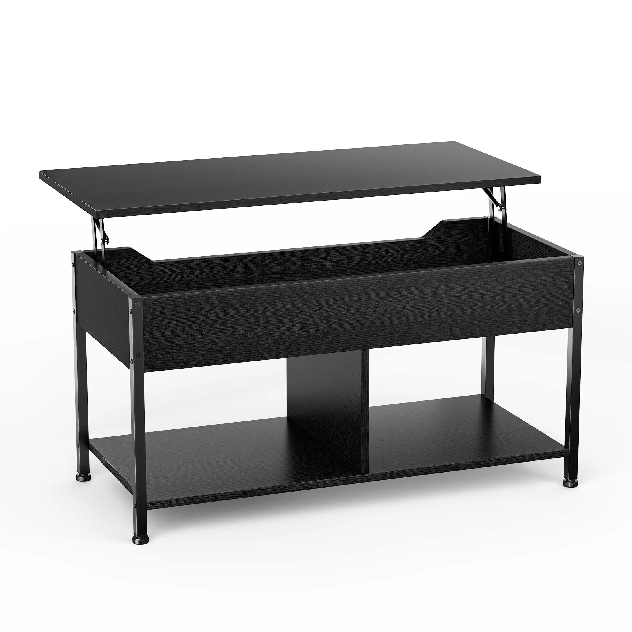 39" Lift Top Coffee Table with Storage Shelf Adjustable Wood Desk