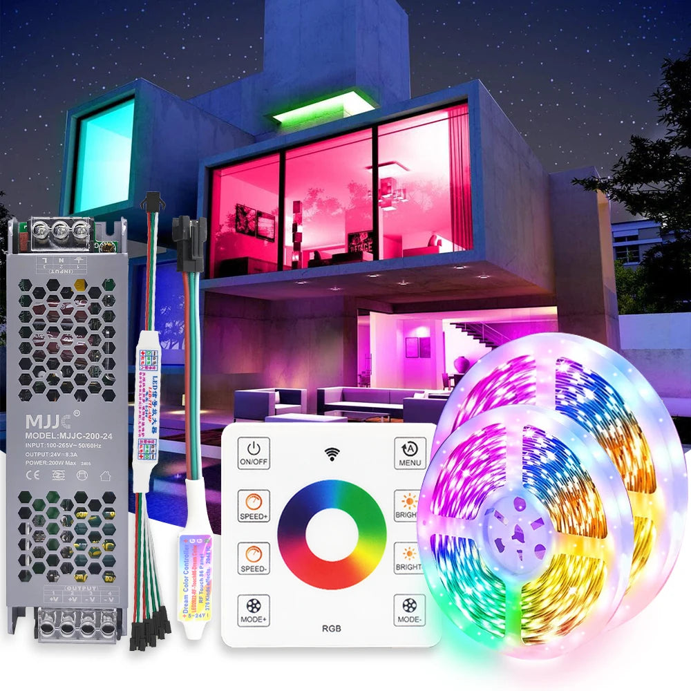 LED-stripe RGBIC 5050 24V WS2811 5M 10M 15M 20M RGB IC løpende vannstrømmende lys tape diodebånd romdekorasjonslampe