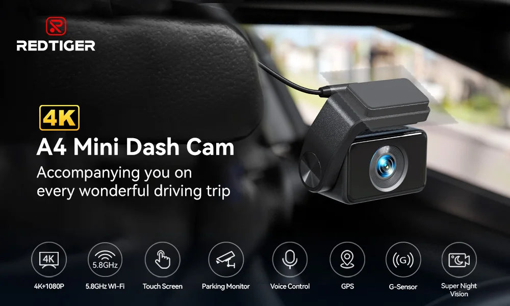 4K Front Dash Camera with GPS, WiFi, Night Vision