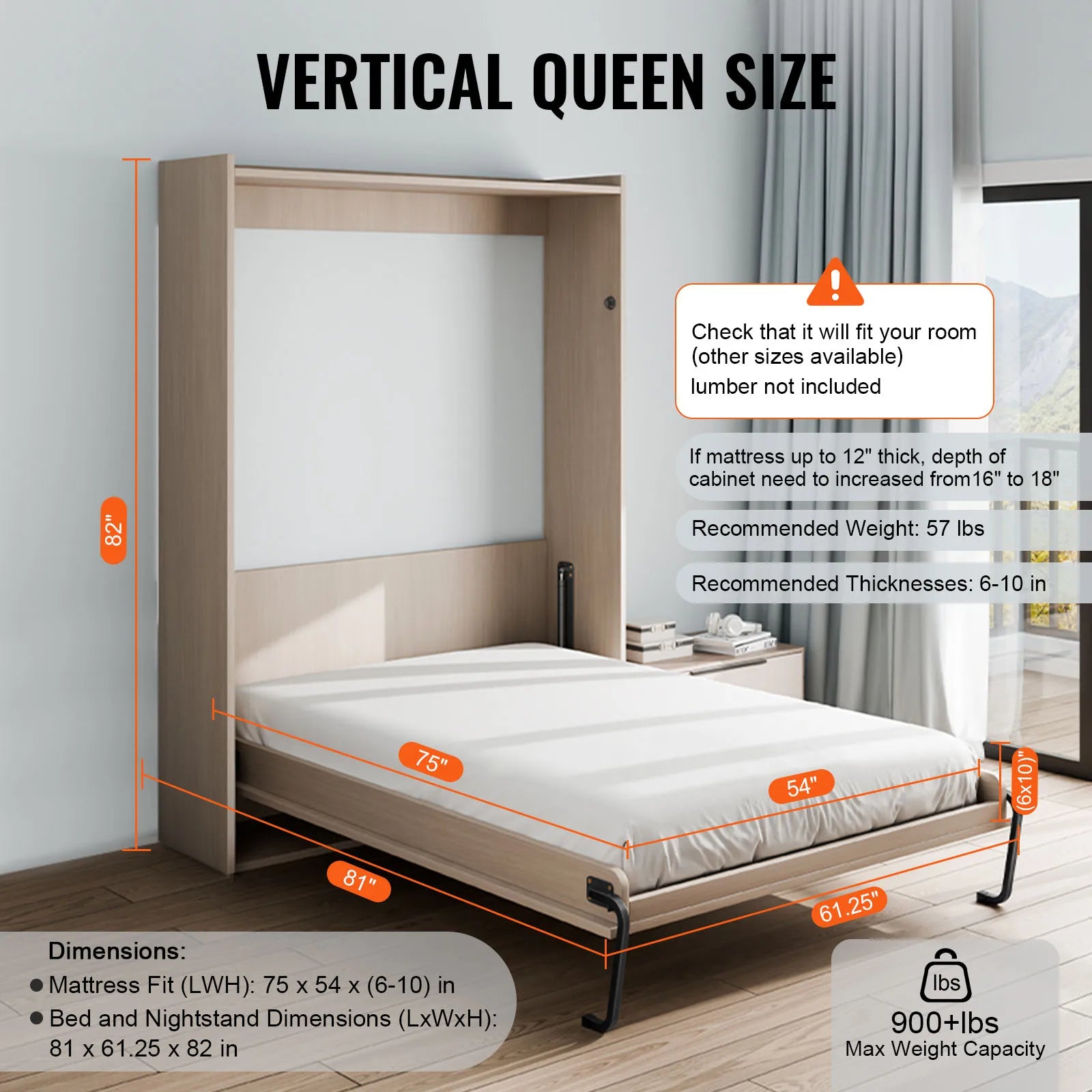 Kit de lit escamotable Murphy SucceBuy taille complète, orientation verticale, deluxe, bricolage, mécanisme mural, pneumatique, levier, cadre robuste pour chambre d'amis