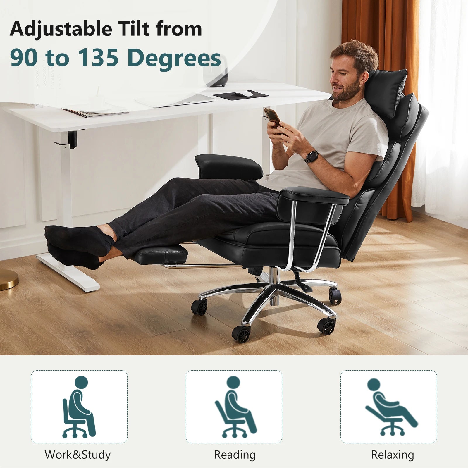 Ergonomic Office Chair with Footrest, Lumbar Support & Recline