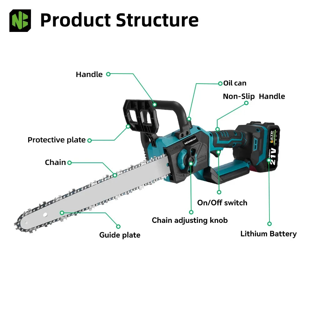 NEWBENY 12 Inch Brushless Electric Saw Cordless Efficient Garden Woodworking Cutting Power Tool For Makita 18-21V Battery Pin