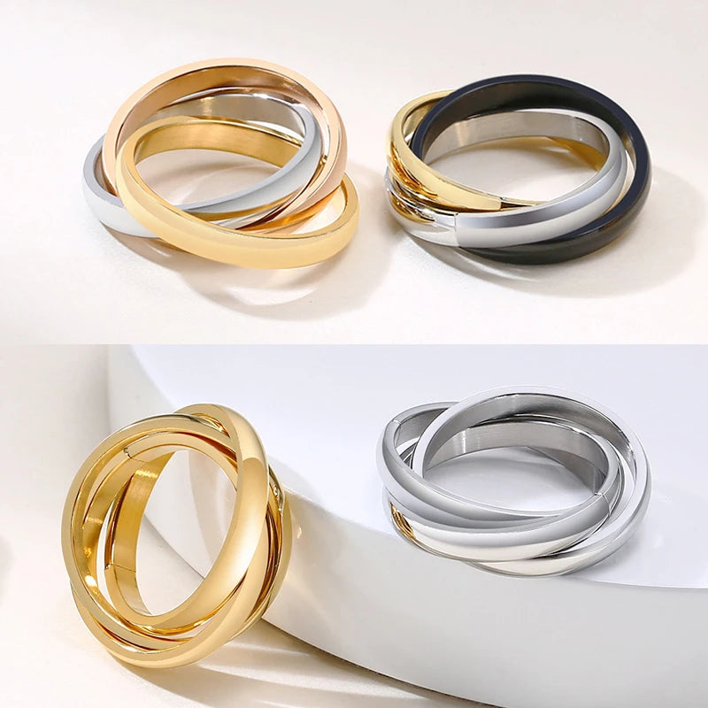 Stainless Steel Interlocked Triple Ring for Women