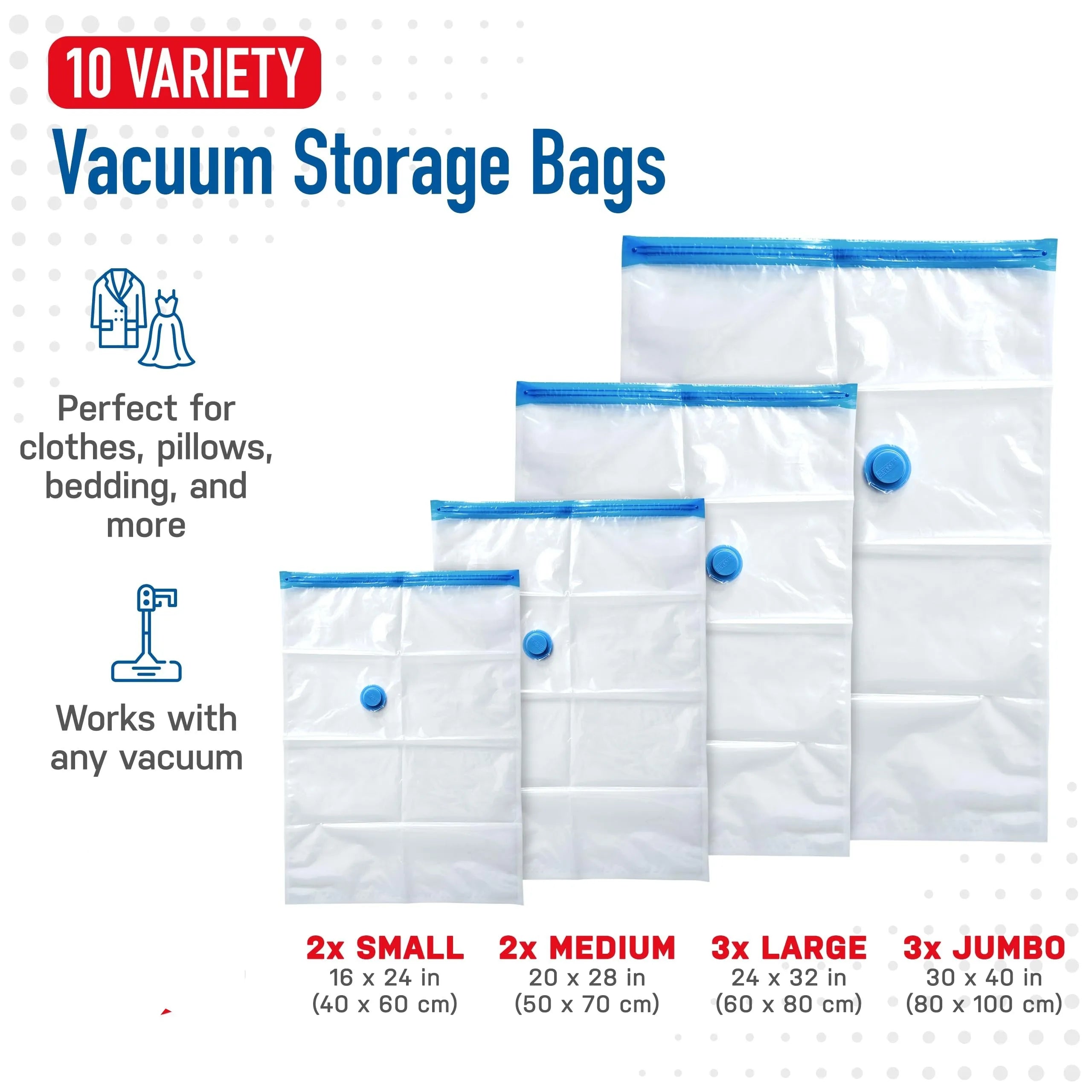 Vacuum Storage Bag for Clothing, Comforters, Blankets, Bedding Home Packing Organizers Not Include Pump