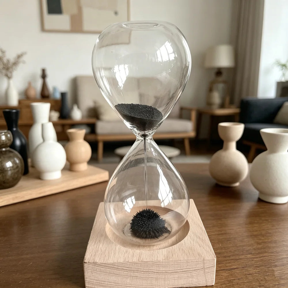 Magnetic Glass Hourglass Desk Ornament