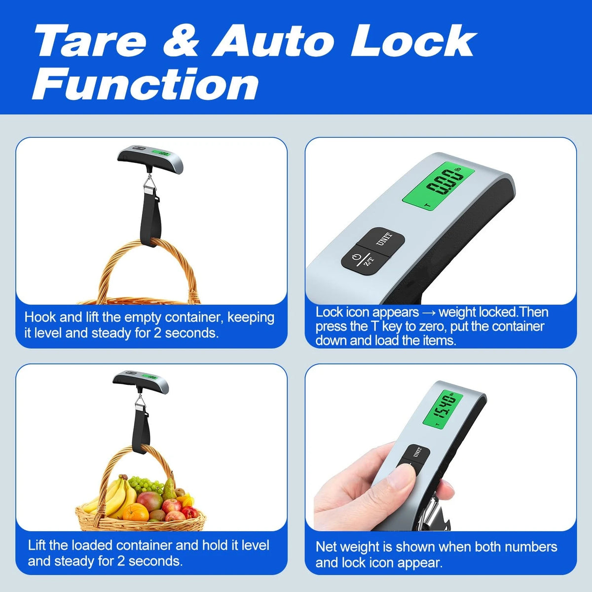 Digital Hanging Luggage Scale, 50kg, Backlit Display